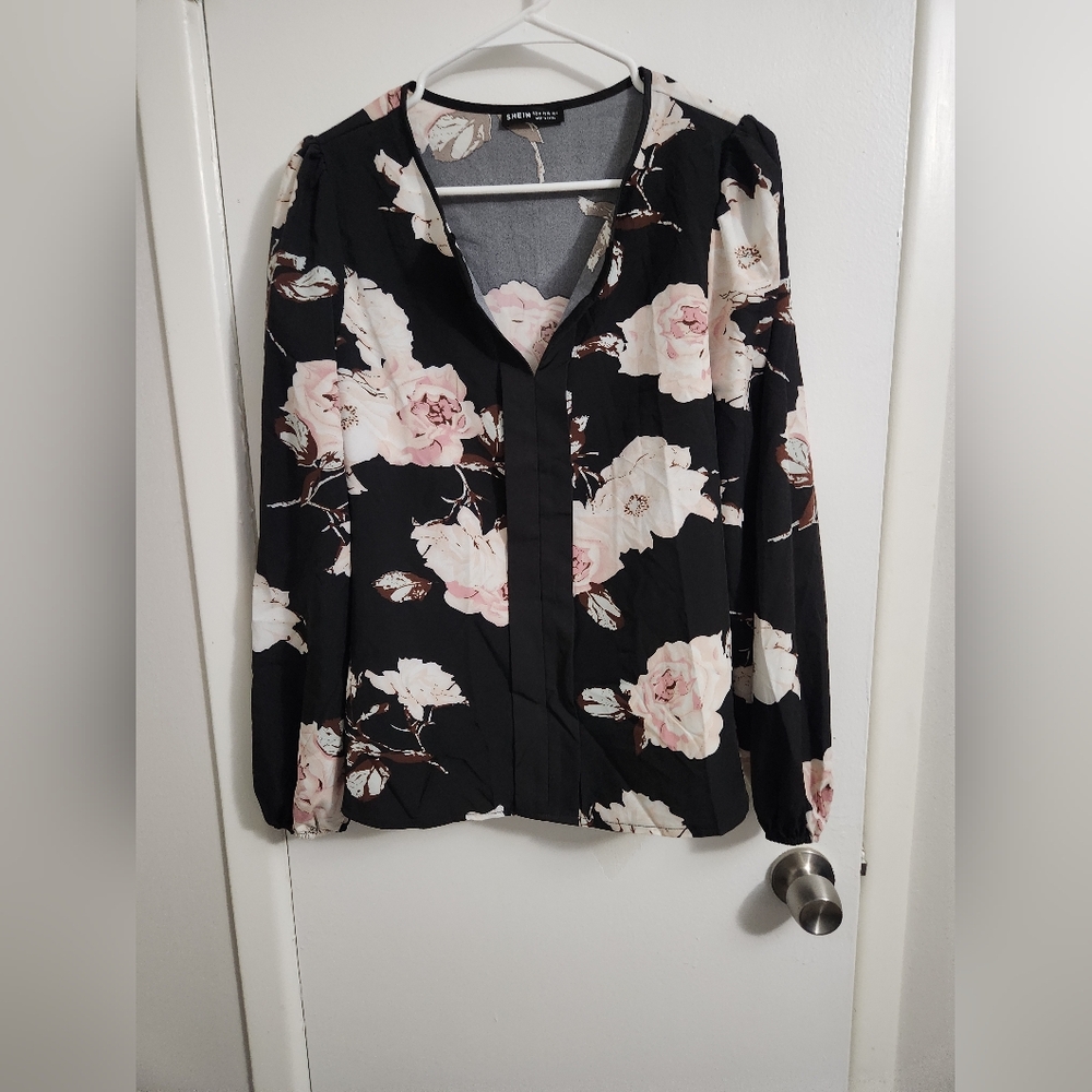 Floral Black and Pink Blouse